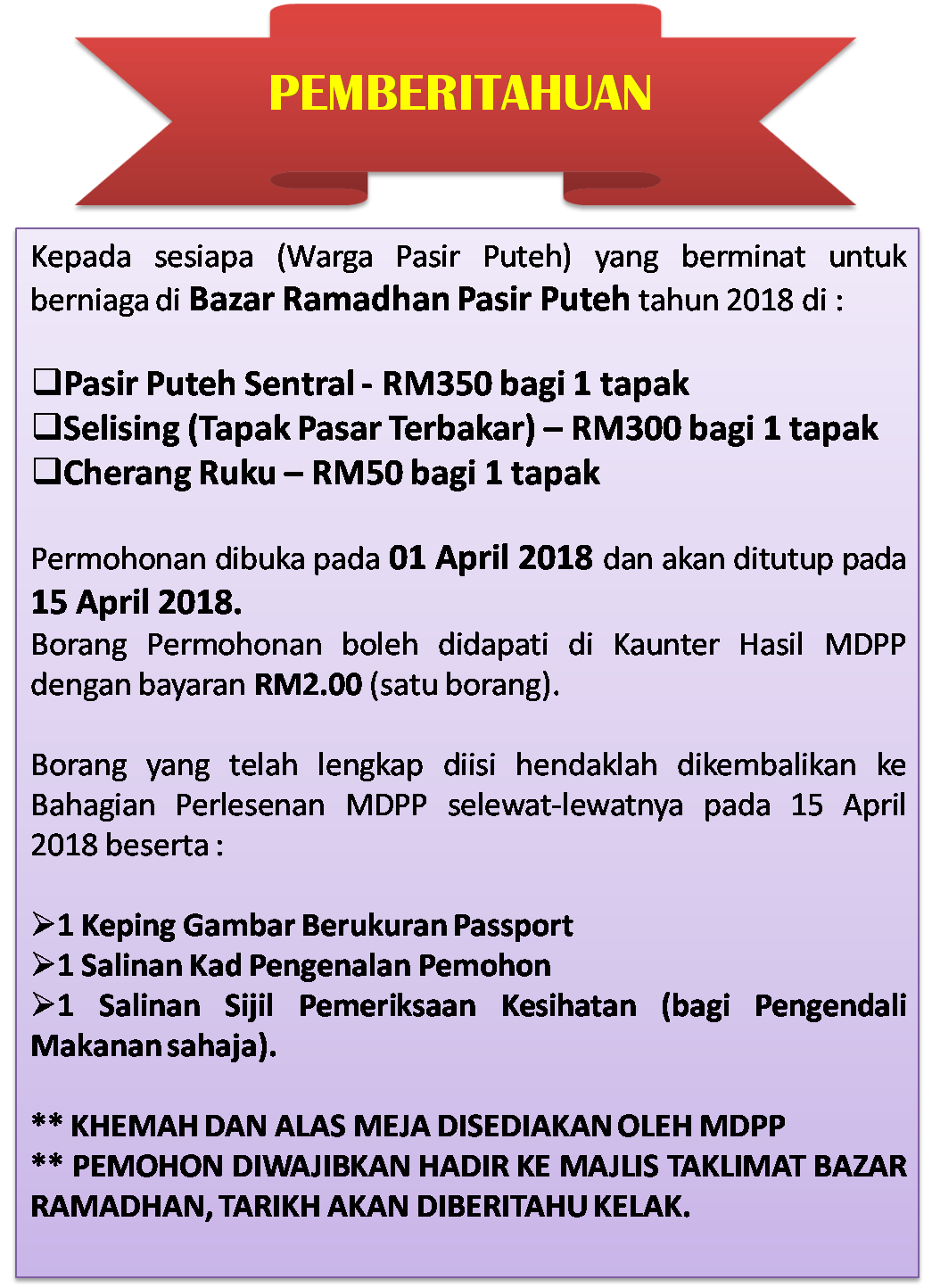 Bazar Ramadhan Tahun 2018 Portal Rasmi Majlis Daerah Pasir Puteh Mdpp